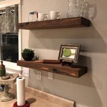 Kit 2 Prateleiras Grossas Suporte Invisível Madeira 60x15