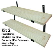 Kit 2 Prateleiras Madeira de Pino 60x20 com Mão Francesa