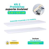 Kit 2 Prateleiras Mdf 45x15 Suporte Invisível Nicho Decoração 15mm Cozinha Sala Quarto Banheiro