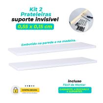 Kit 2 Prateleiras Mdf 55x15 Suporte Invisível Nicho Decoração 15mm Sala Banheiro Cozinha Quarto