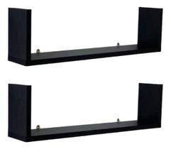 Kit 2 Prateleiras Nicho U 54x10x15 Livros Decoração - Preto