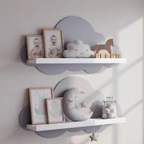 Kit 2 Prateleiras para Quarto Infantil Nuvem Branco / Cinza Kit 2 Prateleiras para Quarto Infantil Nuvem Branco / Cinza
