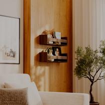 Kit 2 Prateleiras Porta Livros Nogal 70 x 12cm Suporte Invisivel Kit 2 Prateleiras Porta Livros Nogal 70 x 12cm Suporte Invisivel