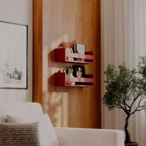 Kit 2 Prateleiras Porta Livros Vermelha 60 x 12cm Suporte Invisivel