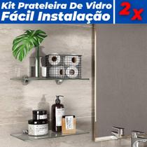 Kit 2 Prateleiras Porta Shampoo De Vidro Reta 10X40 Banheiro - Pratk