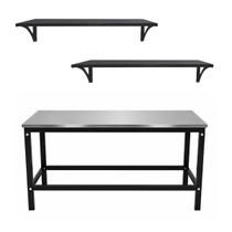Kit 2 Prateleiras Pretas M 57cm + Mesa M Preta Tampo Inox Kit 2 Prateleiras Pretas M 57cm + Mesa M Preta Tampo Inox