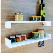 Kit 2 Prateleiras Reta Modelo U Para Cozinha Nicho Mdf Organizador de Temperos Potes 55 cm