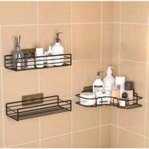 Kit 2 Prateleiras Suporte Com Alto Adesivos Para Parede Banheiro Cozinha Lavanderia Shampoo Sabonete Modelo:2 RETAS + 1