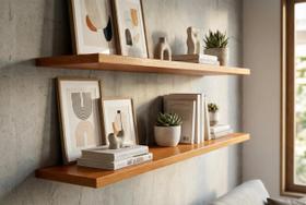 Kit 2 Prateleiras suspensa 80cm madeira maciça verniz mel amêndoa quarto banheiro sala de livros organizadora estante invisível de parede na sala