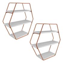 Kit 2 Prateleiras Triplas de Parede Design Industrial Evale