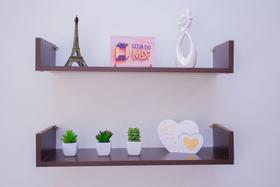 Kit 2 Prateleiras U Mdf 40x15 Tabaco Nicho Livros Revista