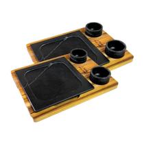 Kit 2 Pratos com 04 Molheiras Pedra Sabão Suporte g 25x25cm Industria São Jose Kit 2 Pratos com 04 Molheiras Pedra Sabão Suporte g 25x25cm Industria São Jose