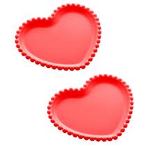 Kit 2 Pratos De Cerâmica Coração 20cm Formato Coração Fofo Conjunto Para Servir Lanches Jantar Almoço Café Com Borda Pearl