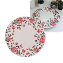 Kit 2 Pratos De Porcelana Raso Decorado Flores Pink Garden 26cm Lyor