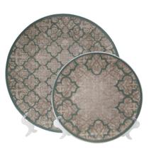 Kit 2 Pratos Decorativos Cerâmica Linen Com Suporte Transparente Para Mesa