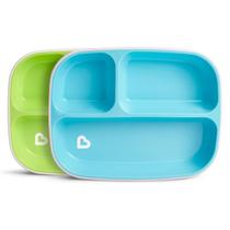 Kit 2 Pratos Infantil com Divisória Splash Azul Munchkin Divertido e Prático
