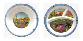 Kit 2 Pratos Infatil Tigela Bowl Raso Divisória - Fazendinha