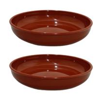 Kit 2 Pratos Marrom 1400ml Plástico Premium Arroz Feijoada Torresmo Salada Porções Bar Restaurante