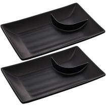 Kit 2 Pratos para Sushi com Molheira Melamina Pretos 19x12,5cm Lyor Tóquio Retangulares