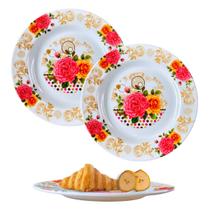 Kit 2 Pratos Raso Redondo Estampado em Melamina 23cm Buffet