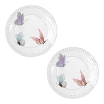 Kit 2 Pratos Rasos Melamina 27,7cm Borboleta Jantar A Dois