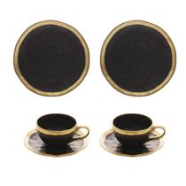 Kit 2 Pratos Sobremesa 22cm Com 2 Xícaras Dubai Café 90ml Kit 2 Pratos Sobremesa 22cm Com 2 Xícaras Dubai Café 90ml