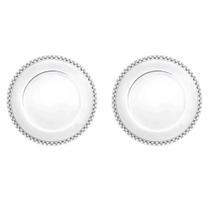 Kit 2 Pratos Sobremesa Lanche Com Borda Coraçao Cristal 20cm