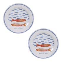 Kit 2 Pratos Sobremesa Melamina 23cm Naval Peixe Casal Feliz