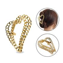 Kit 2 Prendedor Presilha Cabelo Coração Dourado Correntes Kit 2 Prendedor Presilha Cabelo Coração Dourado Correntes