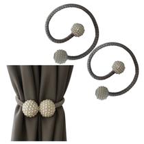 Kit 2 Prendedores Cortina pérola Magnético Cinza Abraçadeira Kit 2 Prendedores Cortina pérola Magnético Cinza Abraçadeira