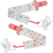 Kit 2 Prendedores de Chupeta Estrelas Rosa 14498 - Buba