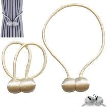 Kit 2 Prendedores De Cortina Magnético Presilhas Cor Bege