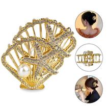 Kit 2 Presilha Dourada Concha Pérola Cabelos Praia Acessório