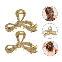 Kit 2 Presilha Laço Dourado Strass Cabelo Acessório Penteado