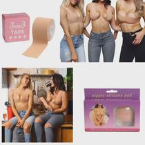 KIT 2 PROD - Sutiã Adesivo de Fita Boob Tape Push Up Levanta e Modela TAPE + 02 PARES Protetor de Mamilos em Silicone
