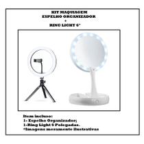 Kit 2 Produtos - LED Ring Ligth 6 C/Suporte e tripe + Espelho Organizador Led REDONDO - MKB