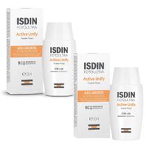 Kit 2 Protetor Solar Facial Foto Ultra ISDIN Active Unify Sem Cor FPS 99 50ml