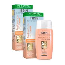 Kit 2 Protetor Solar Facial Isdin Fusion Water 5 Stars Color FPS 50 Cor Média 50ml