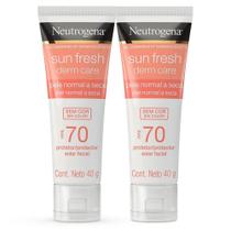 Kit 2 Protetor Solar Facial Neutrogena Sun Fresh Derm Care FPS 70 Sem Cor Pele Normal a Seca 40g