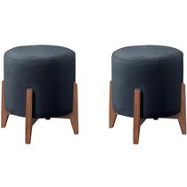 Kit 2 Puf Puff Para Sala Lhor Veludo Azul RM