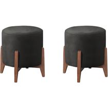 Kit 2 Puf Puff Para Sala Lhor Veludo Preto RM