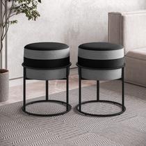 Kit 2 Puff ARO Linho Cinza E material sintético Preto 38x38x50 Kit 2 Puff ARO Linho Cinza E material sintético Preto 38x38x50