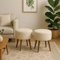 Kit 2 Puff Banco Decorativo Lia Linho Bege