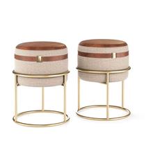 Kit 2 Puff Banqueta Decorativo para Sala Escritório Banco Redondo Base Metal Estofado Couro Tecido Linho Kit 2 Puff Banqueta Decorativo para Sala Escritório Banco Redondo Base Metal Estofado Couro Tecido Linho