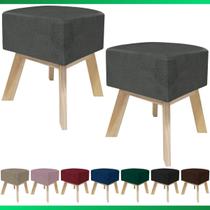 Kit 2 Puff Banqueta Decorativo Para Sala Quadrado Multiuso Pés de Madeira