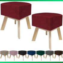 Kit 2 Puff Banqueta Decorativo Para Sala Quadrado Multiuso Pés de Madeira