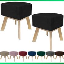 Kit 2 Puff Banqueta Decorativo Para Sala Quadrado Multiuso Pés de Madeira Kit 2 Puff Banqueta Decorativo Para Sala Quadrado Multiuso Pés de Madeira