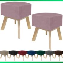 Kit 2 Puff Banqueta Decorativo Para Sala Quadrado Multiuso Pés de Madeira