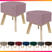 Kit 2 Puff Banqueta Decorativo Para Sala Quadrado Multiuso Pés de Madeira