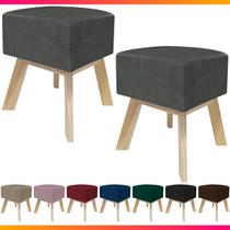 Kit 2 Puff Banqueta Decorativo Para Sala Quadrado Multiuso Pés de Madeira